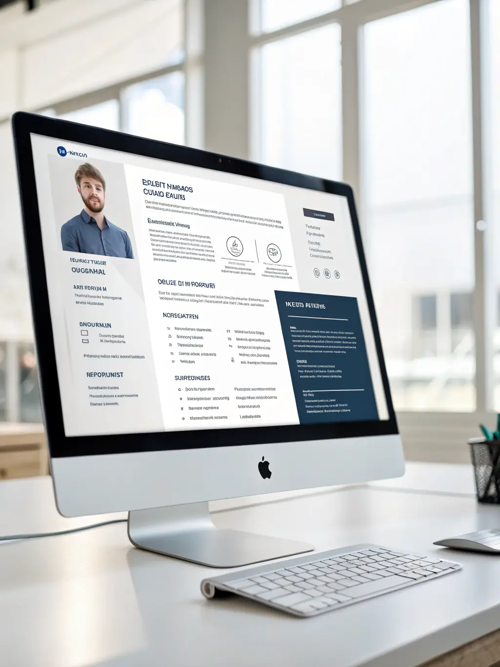 A close-up shot of a professionally designed CV on a laptop screen, highlighting key skills and experience.
